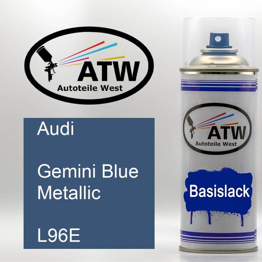 Audi, Gemini Blue Metallic, L96E: 400ml Sprühdose, von ATW Autoteile West.